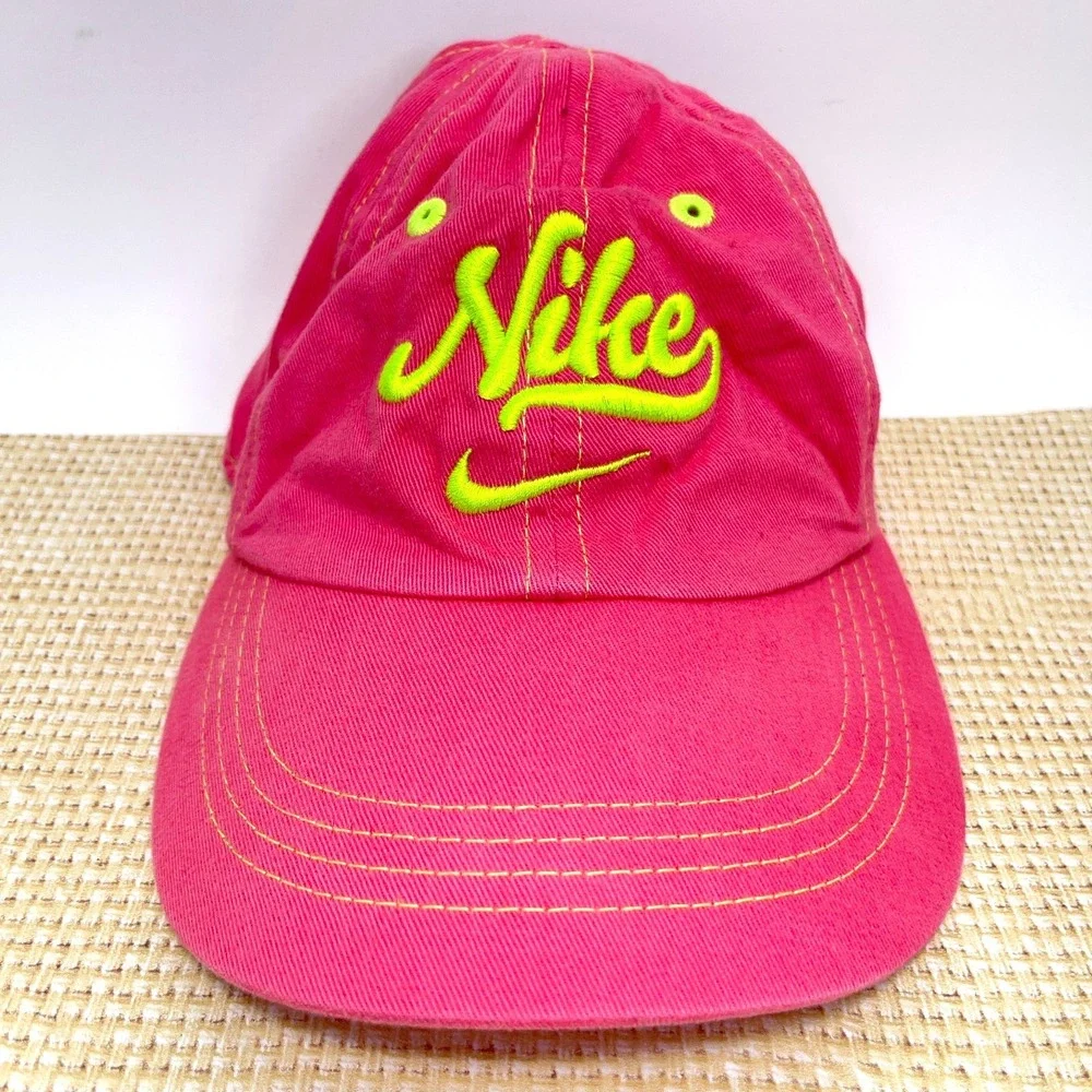 Vintage Nike Hat Cap Strap Back Youth Kids‎ Boys Girls 90s Y2K Pink Neon Yellow